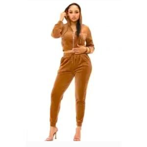 Skims Velour Bottoms Jogger Bronze Copper Womens Large Pull On